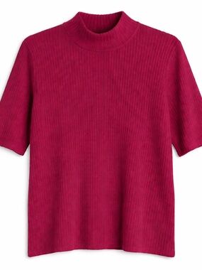 Halogen Ribbed Mock Neck Top Short Sleeve Mulberry Size Large